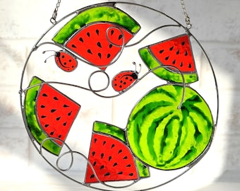 Stained Glass Watermelon Suncatcher: Handmade Fruit Window Decor