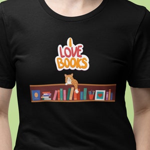 Cat Lover&#39;s Bookish Shirt - Cute Kitty Reading Book for Book and Cat Enthusiasts, I Love Books