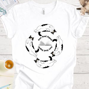 Cat Lover&#39;s Bookish Shirt - Cute Kitty Reading Book for Book and Cat Enthusiasts, Purr Read Repeat