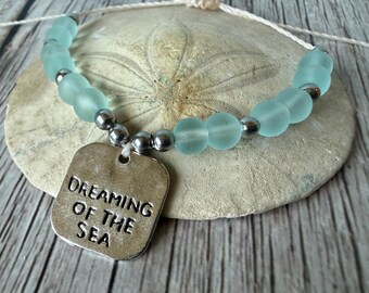 Dreaming of the Sea Bracelet, Beach Lover Gift, Aqua Glass Bead Bracelet, Coastal Jewelry, Ocean Inspired Bracelet, Boho Chic, Surfer Gift