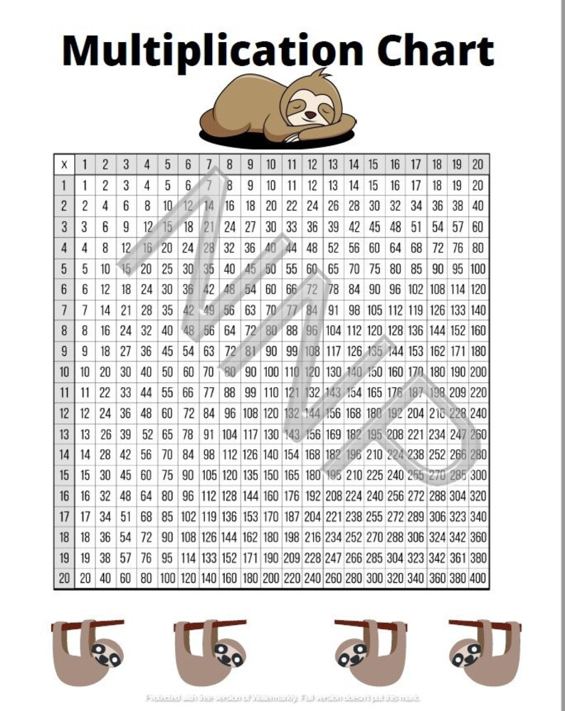 20x20 Multiplication Chart Printable Pack - Etsy