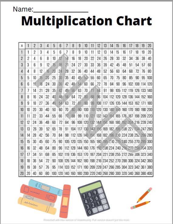 School Theme 20x20 Multiplication Chart Printable - Etsy Canada