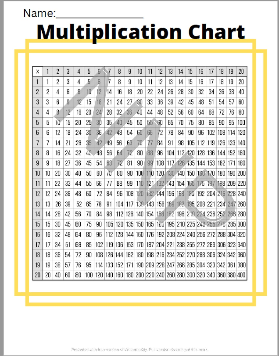 Rainbow 20x20 Multiplication Chart Printable Pack Etsy