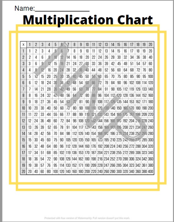 Multiplication Chart 20 X 20