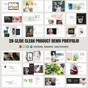 Peut inclure: Un modèle de présentation de 28 diapositives pour un portfolio de démonstration de produit. Le modèle présente un design épuré et moderne avec une variété de mises en page et d'images. Les diapositives sont modifiables et réutilisables, ce qui permet de créer facilement une présentation d'aspect professionnel.