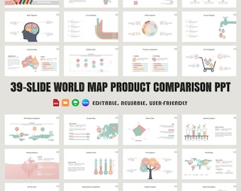 World Map Product Comparison Template: 39 Editable Slides (PPTX)