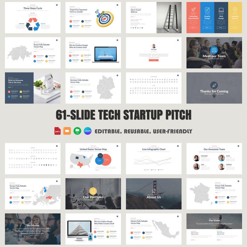 Tech Startup Pitch Template: 61-slide Presentation (digital Download ...