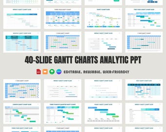 Gantt Chart PowerPoint Template: Business Analytics, Project Planning (40 Slides)