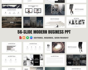 Modern Business Presentation Template: 56 Slides, Charts & Infographics (PPTX)