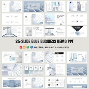 25-Slide Blue Minimal Powerpoint Template Business Presentation Template for Product Demo Project Pitch Animated Powerpoint Google Slides