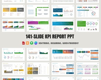 141-Slide KPI Dashboard Report PPT Template | Digital Marketing, Social Media, SEO Tracker, Business Metrics