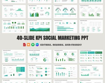 Szablon prezentacji PPT panelu informacyjnego KPI Social Marketing: 40 edytowalnych slajdów (wersja cyfrowa do pobrania)