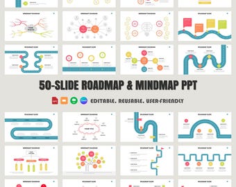 50-Slide Roadmap and Mindmap Infographics PPT Template | Project Planning, Strategic Visualization, Idea Mapping