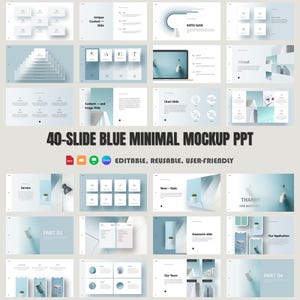 40-Slide Minimal Powerpoint Templates Business Presentation Template Clean Design Device Mockup Project Pitch Project Demo Google Slides