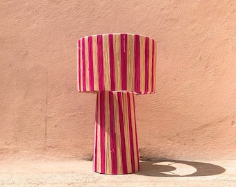 Woven pink Raffia Table, Natural Lamp, Handwoven Table Lamp, Raffia Lighting, Nature-Inspired Decor