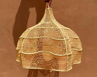 Handmade Raffia Pendant Light: Moroccan Woven Lamp Shade