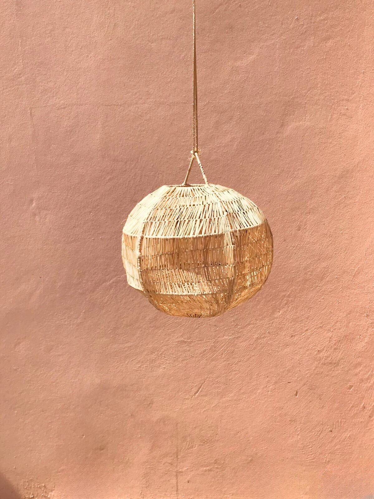 Hanging lamp shade in raffia  , raffia pendant light  , raffia lamp  , Natural Wicker Chandelier .