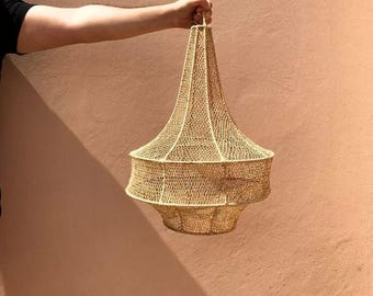 Nieuwe stijl the wave kroonluchter Stro Schorsing Handgemaakte Deckenlampe Kroonluchter Rotan Opknoping Lampen Home Decor:
