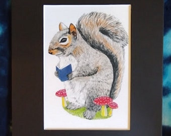 Squirrel with Book Cottagecore Art Print