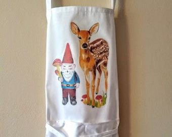 Mushroom Gnome and Fawn Friend Cottagecore Apron