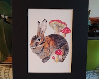 Mushroom Forest Bunny Cottagecore Art Print