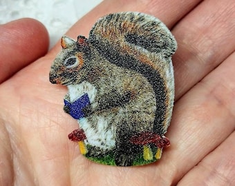 Squirrel with Book Cottagecore Pin