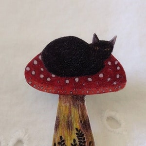 Witchy Cottagecore Mushroom Cat Pin image 1