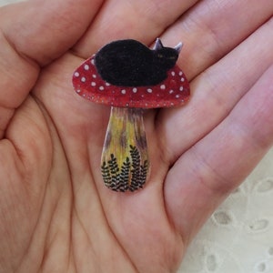 Witchy Cottagecore Mushroom Cat Pin image 2
