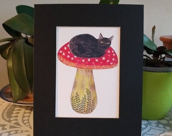 Witchy Mushroom Cat Art Print