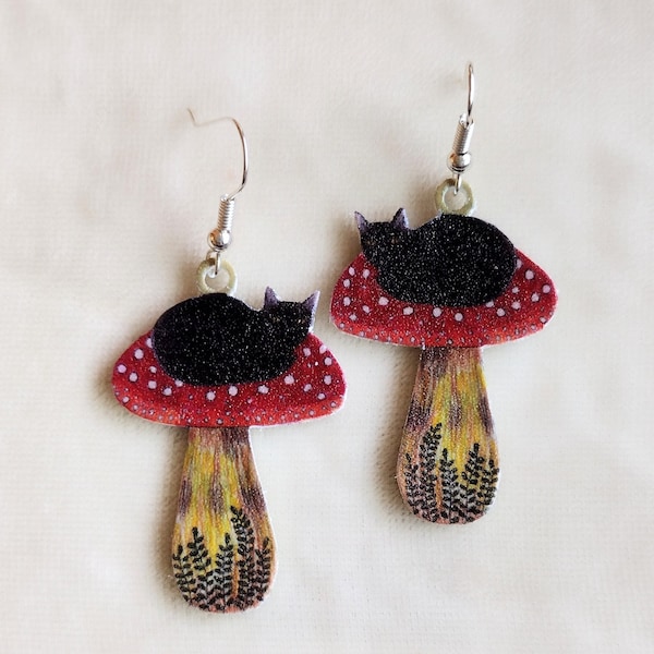 Witchy Mushroom Cat Earrings