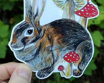 Mushroom Forest Bunny Vinyl Sticker