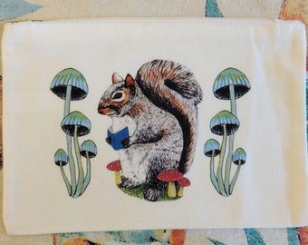 Squirrel with book zippered pouch