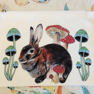 Mushroom Forest Bunny zippered pouch