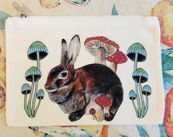 Mushroom Forest Bunny zippered pouch