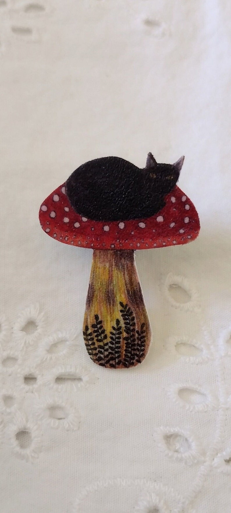 Witchy Cottagecore Mushroom Cat Pin image 1