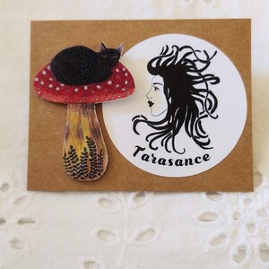 Witchy Cottagecore Mushroom Cat Pin image 4