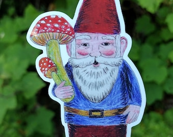 Mushroom Forest Gnome Vinyl Sticker