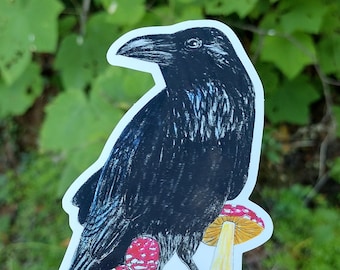 Raven of the Mushroom Forest Vinyl Sticker