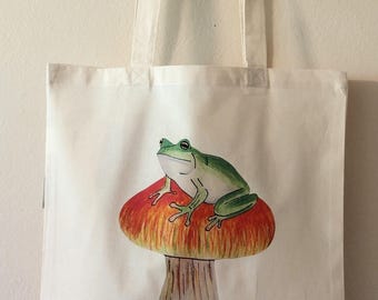 Cottagecore Mushroom Frog Organic Cotton Tote Bag