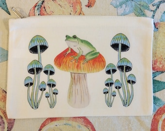 Cottagecore Mushroom Frog zippered pouch