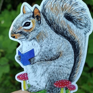 Reading Squirrel Vinyl Sticker