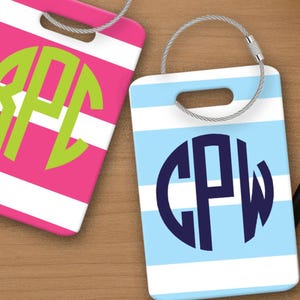 Monogrammed striped luggage tag, Luggage Tags Personalized for the family, College Bag Tag, Unique Suitcase Tag
