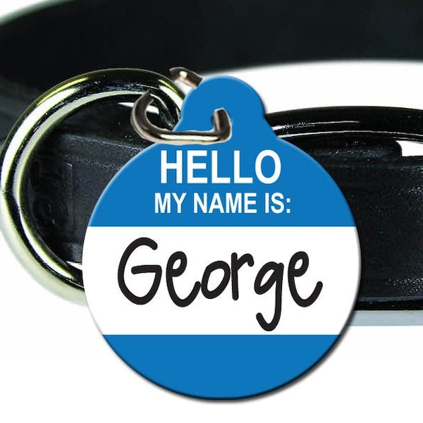 Hello My Name Is Pet Id Tag, Personalized Dog Name Tag, Double sided dog tag, Puppy Supplies, Custom Pet ID, Personalized For Dogs