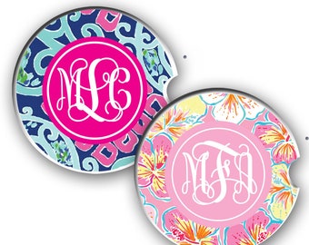 Monogram D Coasters Set of 4 Round Stoneware Coasters Housewarming Gifts or Home Décor Absorbent with Cork Backing Drink Coasters Wedding or Hostess Gifts for Women Or Men 