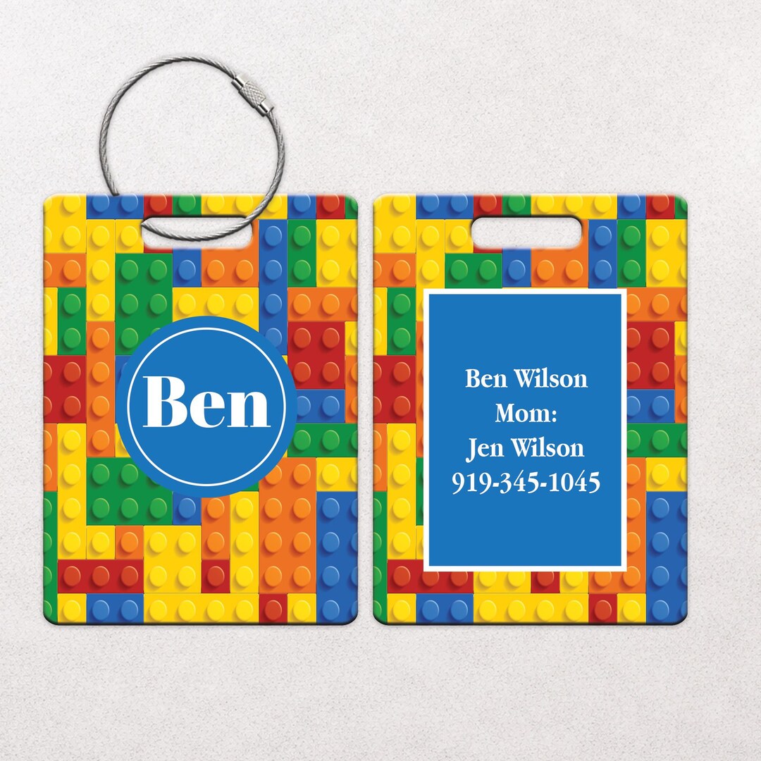Personalized Building Block Luggage Tag, Kids Backpack Name Tag, Custom ...