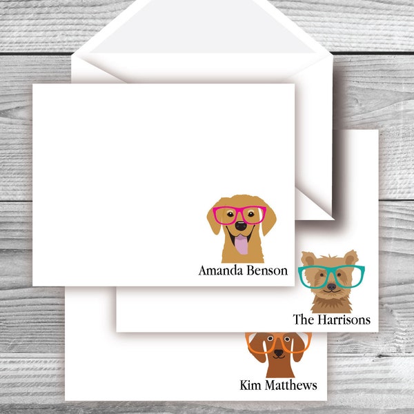 Personalized Stationery, Dog Note cards, Dogs with Glasses, Thank you cards, Family Stationery