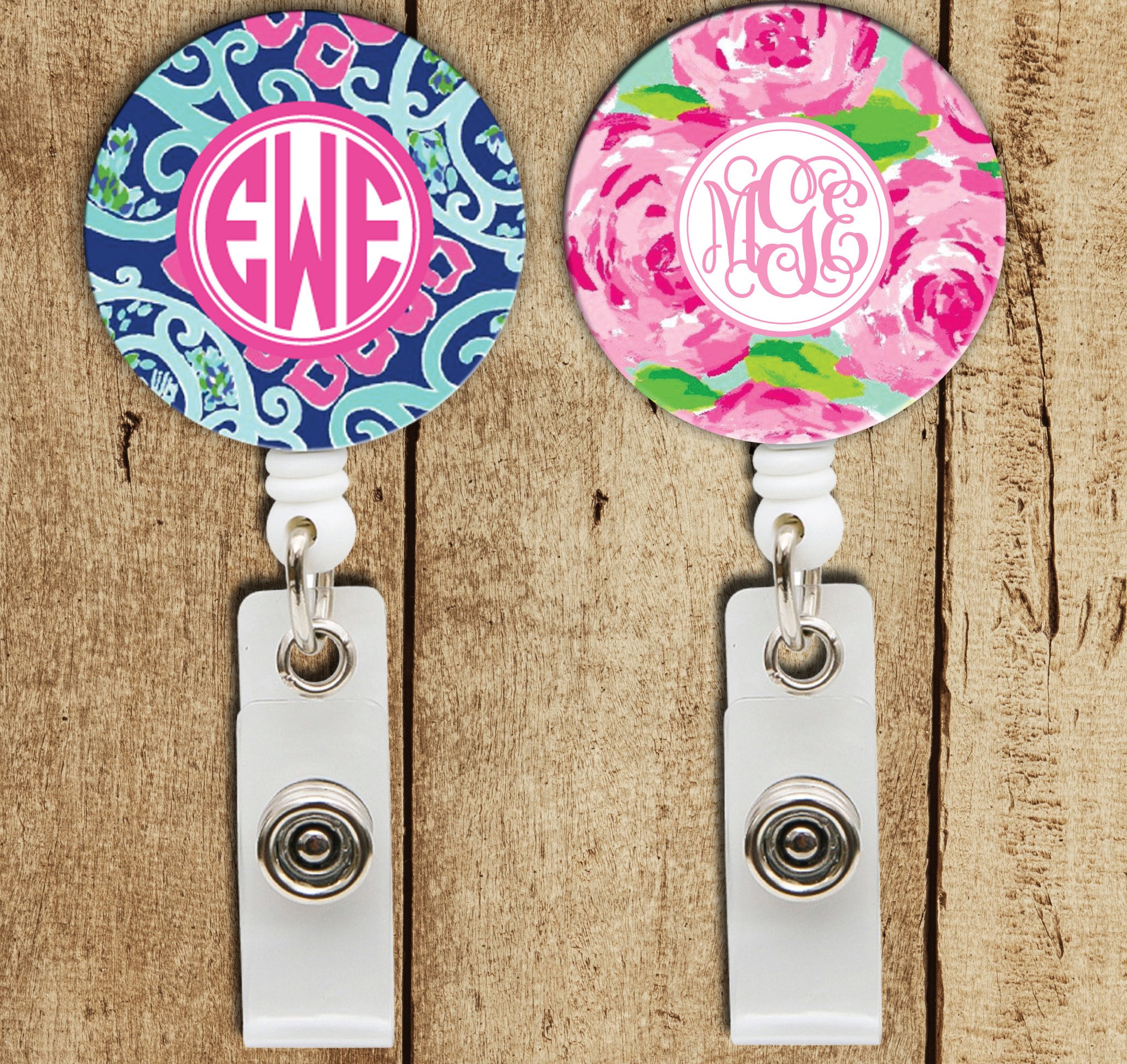 Retractable badge holder monogram badge holder personalized Etsy