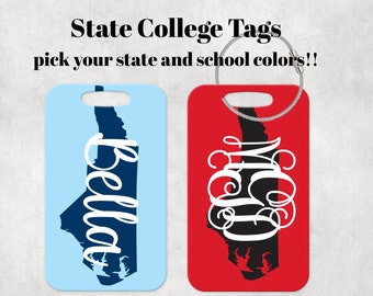 College Colors Tag, Custom State Tag, Monogram luggage tag, Gift For Graduate, College Bound, Personalized Gift