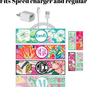Personalized iPhone Charger Block Wrap, 24 patterns, Charger Block Wrap, Charger Block Label, Monogrammed Charger Wrap, 2 sets