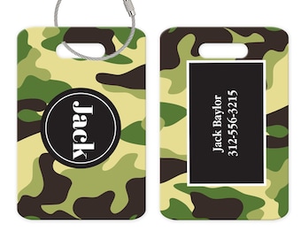 Personalized Camo Luggage Tag: Custom Initials, Travel Gift